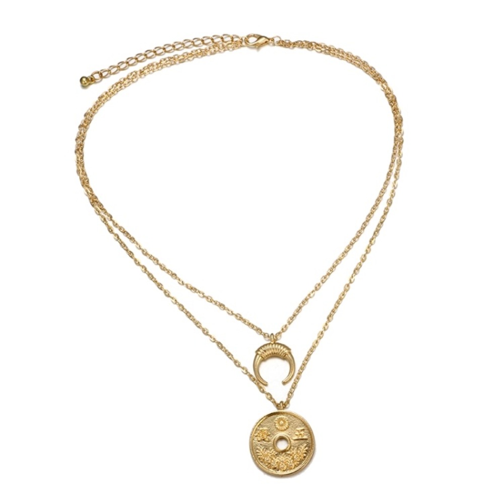 New Gold Crescent Pendant Layered Necklace - Picture 2 of 6